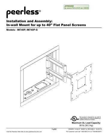 Peerless Industries IM740P-S Tv Mount User Manual | Manualzz