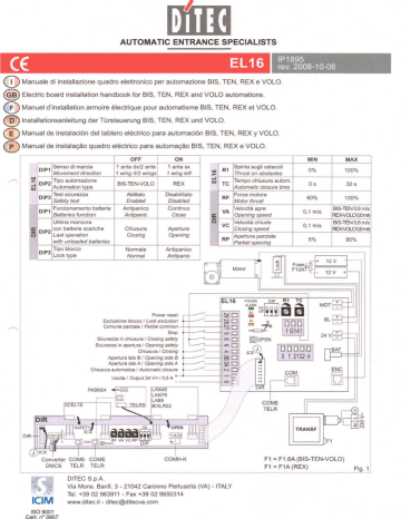 DITEC EL16 Installation Handbook | Manualzz