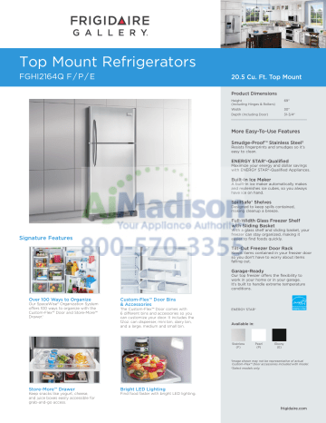 Frigidaire FGHI2164QF Fridge Specification Sheet | Manualzz