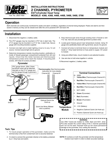 Auto Meter 4366 Installation Instructions | Manualzz