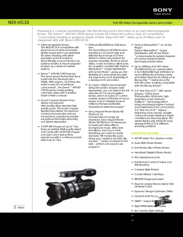 Sony NEX-VG10 Interchangeable Len Specification Guide | Manualzz