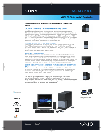 Sony VGC-RC110GX Desktop Specification Guide | Manualzz