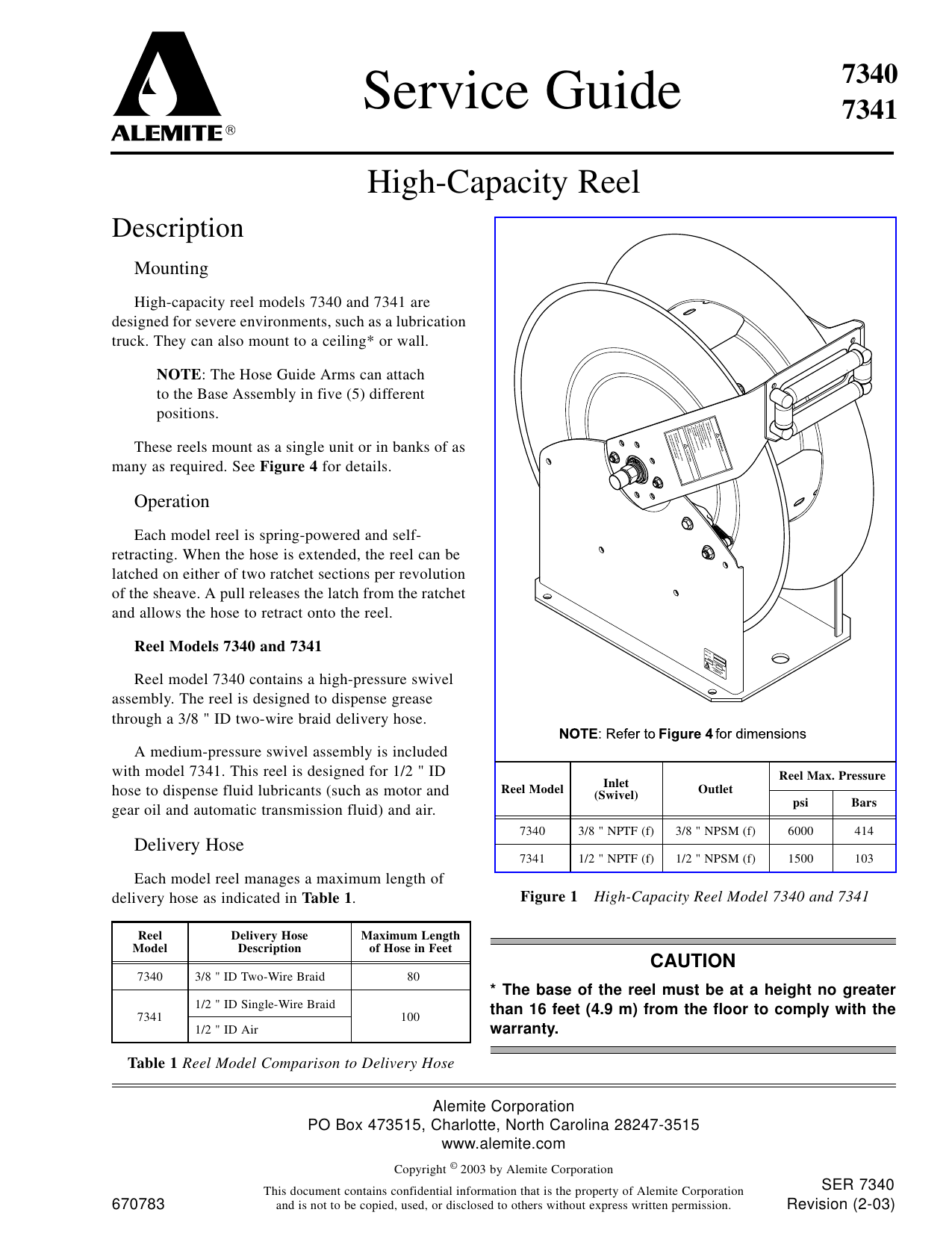 Alemite, 7340 High Capacity Grease Hose Reel 