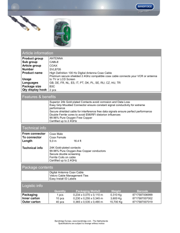 Bandridge SVL8705 Coaxial Cable Leaflet | Manualzz