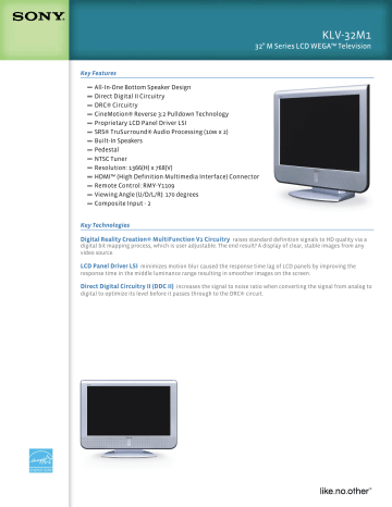 Sony KLV-32M1 Computer Monitor Specification Guide | Manualzz