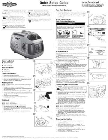 Briggs & Stratton PowerSmart P2000 Quick Setup Manual | Manualzz