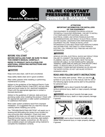 Franklin Electric SubDrive Inline 1100 Owner's Manual | Manualzz