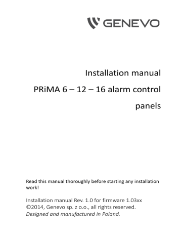 GENEVO PRiMA 12, PRiMA 16, PRiMA 6 Installation Manual