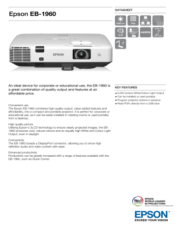 Epson EB-1960 Data Projector Data Sheet | Manualzz