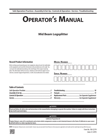 Cub Cadet LS 25 CC Log Splitter Operator's Manual | Manualzz