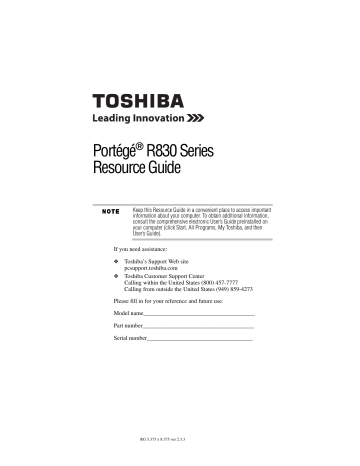 Toshiba R830-S8310 Notebook Reference Guide | Manualzz