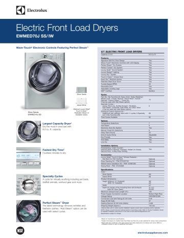 Electrolux EWMED70JIW Laundry Specification Sheet | Manualzz