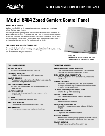 Aprilaire 6404 Zoned Comfort Control Leaflet | Manualzz
