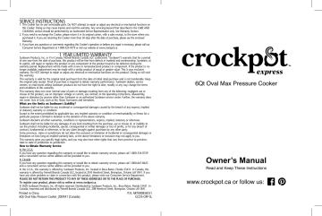 Crock-Pot Express 6Qt Oval Max Owner's Manual | Manualzz