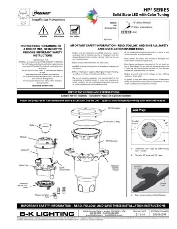 B-K Lighting Precision2 HP2 Series Installation Instructions | Manualzz