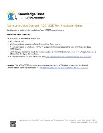 Alarm.Com ADC-VDB770 Installation Manual | Manualzz