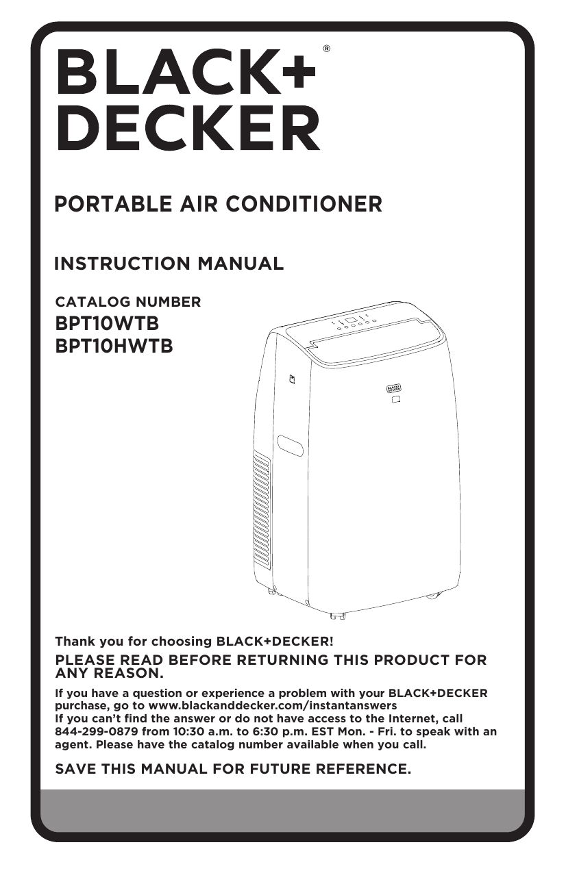 Black+decker 10,000 Btu (sacc/cec) Portable Air Conditioner With Follow Me  Remote, Bpt10hwtb, White : Target