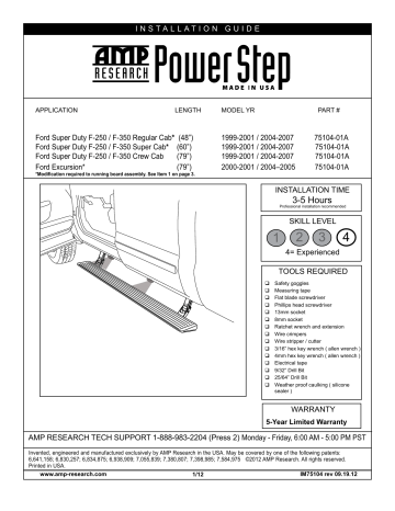 AMP Research 75104-01A, Power Step Installation Manual | Manualzz