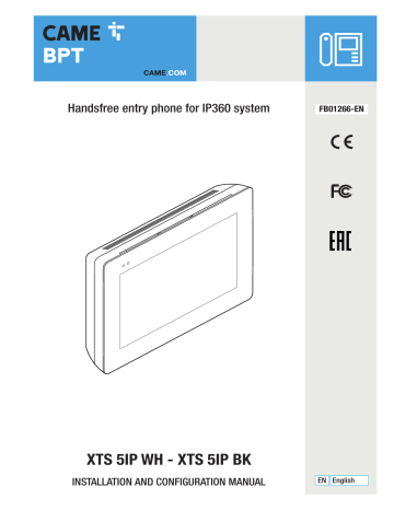 CAME BPT XTS 5IP BK Installation And Configuration Manual | Manualzz