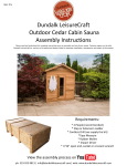 Dundalk LeisureCraft Outdoor Cedar Cabin Sauna Assembly Instructions Manual