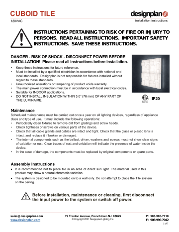 Designplan CUBOID TILE Installation Instructions Manual | Manualzz