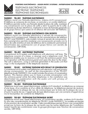 Alcad 960 Series, TEL-001, TES-001 Manual | Manualzz