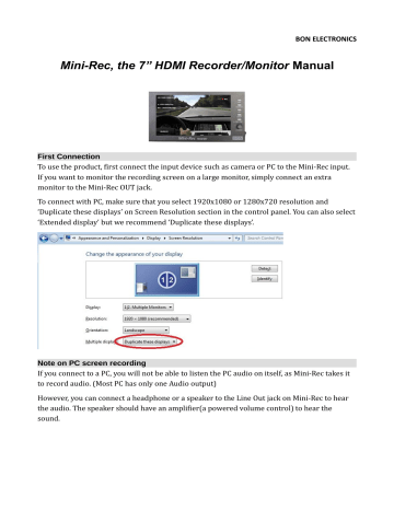 BON ELECTRONICS Mini-Rec User Manual | Manualzz