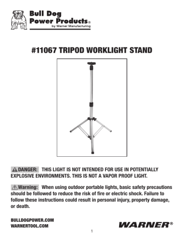 Bull Dog Power Products 11067 Tripod Worklight Stand Manual | Manualzz