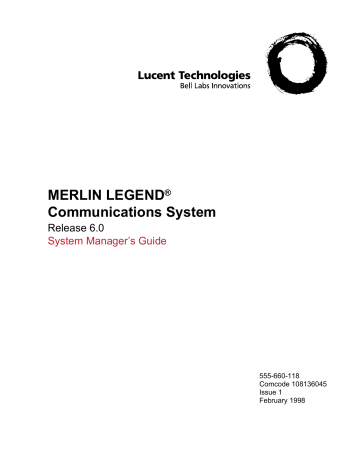 Lucent Technologies MERLIN LEGEND System Manager's Manual | Manualzz